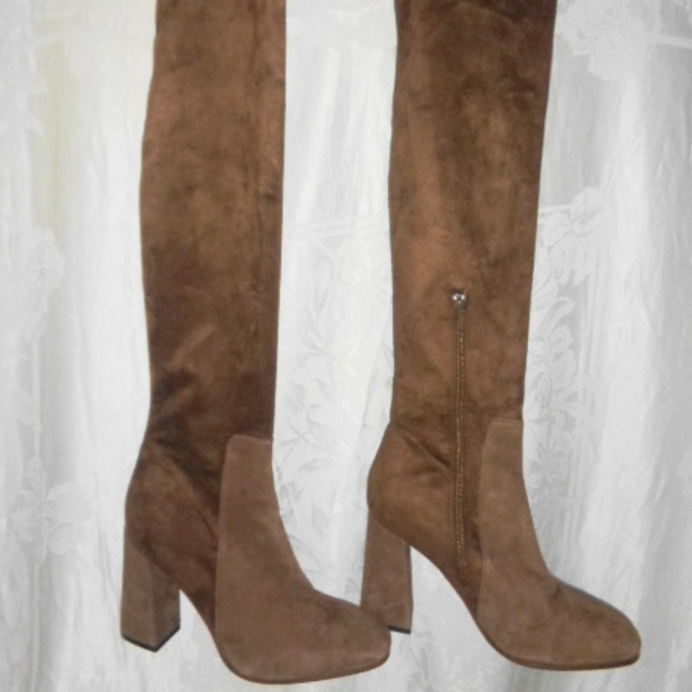 Spazio Moda Brown Suede Knee-High Block Heel Boots Size 9